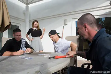 Blonde with Piercing Takes Group Sex and Blowjobs