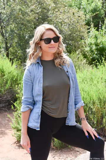 Blonde MILF Flashes Her Big Tits and Ass Outdoors